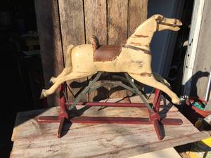 lot 85 image: Antique Wooden Childs Glider Rocking Horse - 1800s