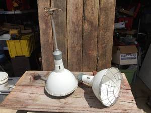 lot 90 image: Vintage Pair Abolite Industrial Enamel Light Fixtures
