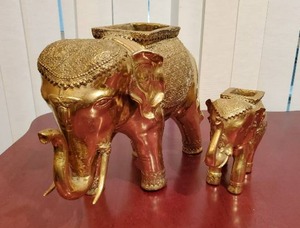 lot 11 image: Pair Brass Elephant Candle Holders