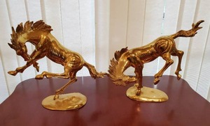 lot 9 image: Pair of Brass Bucking Broncos
