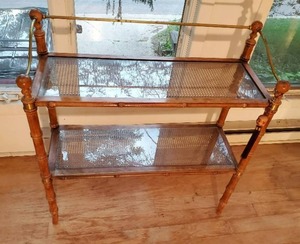 lot 54 image: Vintage Shelf with Cane Accents Glass Shelves