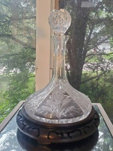 lot 108 image: Ship Style Crystal Decanter with Wood Base