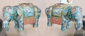 lot 102 image: Pair of Cloisonne Elephant Candleholders