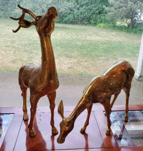 lot 165 image: Two Large Brass Deer
