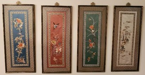 lot 452 image: Set of Four Framed Asian Style Tapestries
