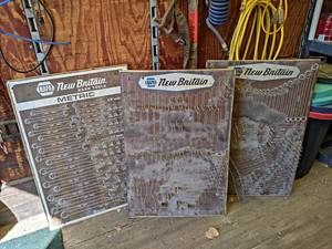 lot 21 image: (3) Vintage NAPA New Britain Wall Tool Holders - Each is about 24 x 36