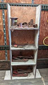 lot 56 image: Wood Shelf w Contents - Bearing Plates and More - NO SHIPPING