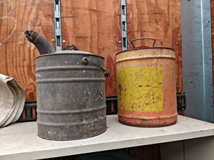 lot 81 image: Pair of Vintage 5-Gallon Steel Gas Cans - NO SHIPPING
