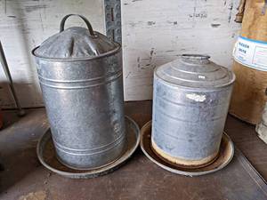 lot 99 image: Pair of Galvanized Chicken Feeder - Tallest is about 22 - NO SHIPPING