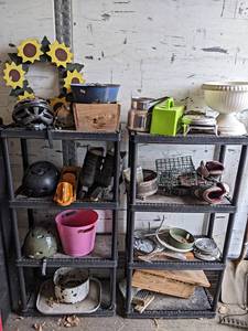 lot 103 image: Pair of Shelves w Contents - NO SHIPPING - Shelves are about 48 x 24 x 12 Each