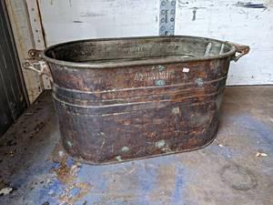 lot 117 image: Antique ATLANTIC Copper Boiler - About 24 x 13.5 x 13 - NO SHIPPING