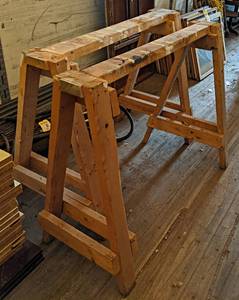 lot 152 image: Pair of Wood Saw Horses - 48 Wide x 35 Tall - NO SHIPPING