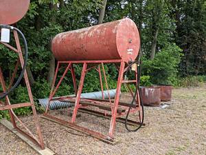lot 6 image: Fuel Barrel on Stand - Barrel is about 40 Diameter x 96 Long - Overall Stands about 9 Tall - Empty - NO SHIPPING