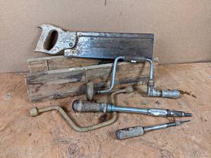 lot 192 image: Antique Drills and Miter Saw  Box