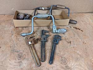 lot 193 image: Antique Drills and Monkey Wrenches