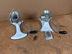 lot 199 image: Pair of Vintage No Clamp Meat Grinders