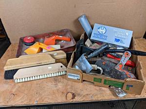 lot 203 image: Lot of Putty Knives, Wallpaper Brushes, Painting Supplies and More