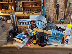 lot 208 image: Large Lot of Assorted Misc., Horse Bit, Flashlights, Garage Supplies and More - NO SHIPPING