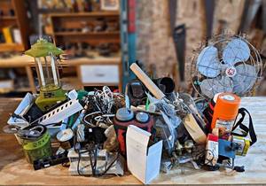 lot 217 image: Huge Lot of Misc. - Vintage GE Fan, Lantern, Water Bottles, Chain Links and More - NO SHIPPING