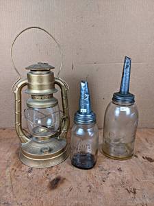 lot 252 image: Antique DIETZ Lantern and (2) Oil Bottles - NO SHIPPING
