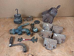 lot 261 image: Antique Pulleys, Clamps, Brass Valve and More