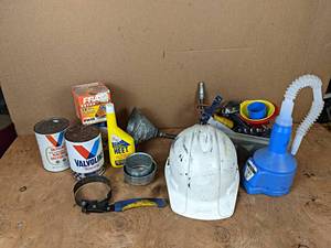 lot 288 image: Lot of Hand Tools, Funnels, Oil Cans and More - NO SHIPPING
