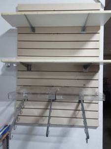 33x48 Slat Wall With 2-Shelves & Brackets, 3-Waterfall Brackets & 2 Acrylic Bins