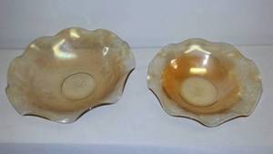 lot 102 image: (2) 1960 Scalloped Carnival Glass Marigold