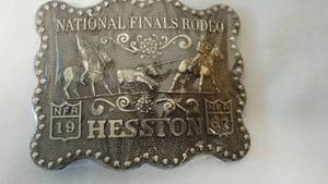 lot 223 image: (2) Hesston National Final Rodeo Belt Buckle
