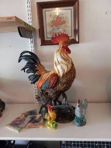 lot 156 image: Tall resin rooster w2 small rooste...