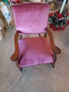 lot 179 image: Childs red velvet rocking chair...