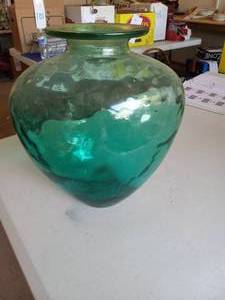 lot 192 image: Green tall sea glass vase...
