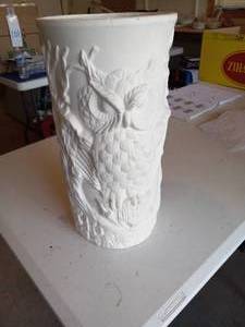 lot 199 image: Umbrella stand (ceramic) with owls,...