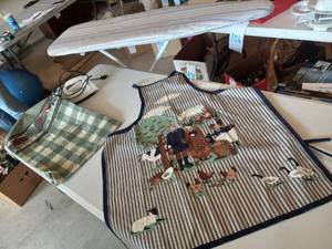 lot 89 image: Ironing Board, Iron, apron, extra i...