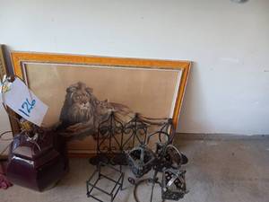 lot 126 image: Lion picture wlamp & wraught iron ...