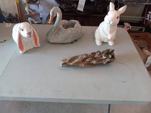 lot 140 image: Outdoor ornaments, cement rabbit, p...