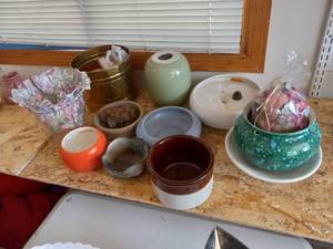 lot 55 image: Multiple planters, crock, ceramic a...