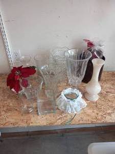 lot 57 image: Multiple crystal vases, purple cera...
