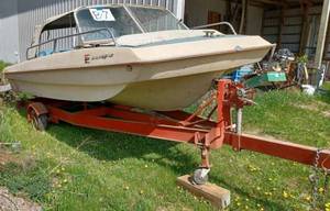 lot 5 image: Evinrude 16-foot Trihull Runabout with  Evinrude W12380 Trailer, Stern Drive Removed, Has Inboard Engine