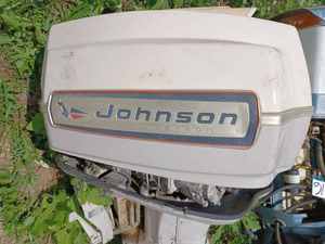 lot 218 image: Johnson Electromatic Meteor 90 hp. Outboard - Model No. V4ML-10R, Serial No. J2487744