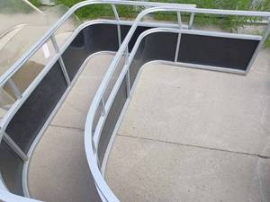lot 256 image: Two New Pontoon Railings - 77-inches wide X 47-inches long on one side and 29-inches long on the other, Both are Identical at 26-inches tall