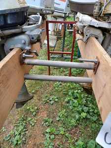 lot 337 image: Home Made Heavy Duty Outboard Motor Stand for 8 or more Outboards, Made with 1-inch Square Tubing and 2X10s