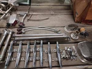 lot 391 image: 39-Pieces of Chrome Marine Deck Parts including Railings, 2-Electric Horns, Lighting, Boat Cleats and More