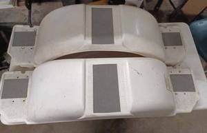 lot 417 image: Pair of White Plastic Boat Trailer Fenders 43-inches long (Step to Step), 25-inches across Wheel Well, 10-inches from top of fender to bottom