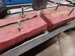 lot 432 image: Outboard Water Hose Adapter, Home Made Small Engine Gravity Fuel Tank, and a Pair of Home-Made Vintage Cushions for Canoe or Boat