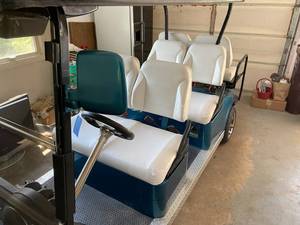 Custom Teal Six Seater EZ Go Golf Cart Model RXV