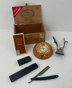 lot 9 image: Group Of Misc. Including Antique Straight Blade Razor And More