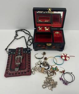 lot 12 image: Group Including Jewelry Box, Costume Jewelry And Small Decorative Purse