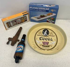 lot 20 image: Group Including Vintage Coors Beer Tray, Miller Lite Night Light, Shot Glasses And More