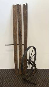 lot 32 image: Vintage Plow Lawn Onament With Wood